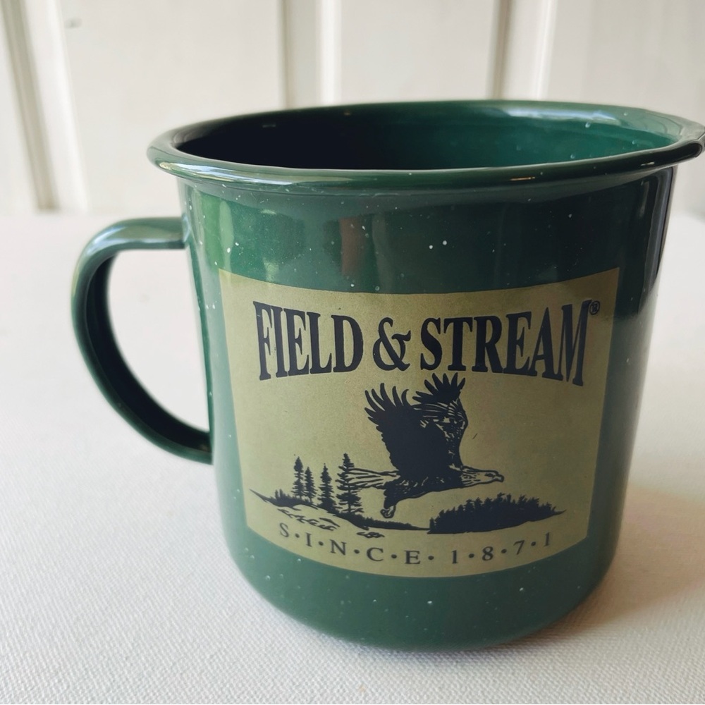 Field & Stream Design Pac Green Tin Metal Camping Outdoors Coffee Mug Eagle 1871